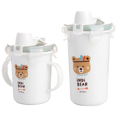 iNDi BEAR 雙層不鏽鋼吸管水杯 250ml+350ml, 混色, 1組