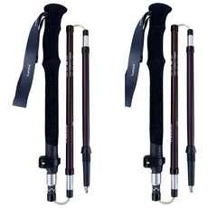 트렉스타 라이트콤팩트 접이식 5단 초경량 카본 등산스틱 2P 1세트 지팡이 폴, 블랙버건디