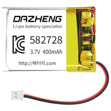 리튬폴리머 배터리 충전지 582728 3.7V 400mAh, 1개, 1개입