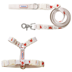 펫츠랜드 하트팝 H형 하네스 + 핸즈프리 리드줄 세트, 바닐라크림, 1개