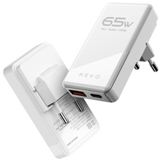 네코 초슬림 접이식 65W GaN PD 고속 충전기 PPS 듀얼포트, 1개, 화이트