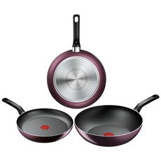테팔 인덕션 티타늄 메를로 후라이팬 웍 3종세트, 블랙+버건디, 1세트, 프라이팬24+28+웍28