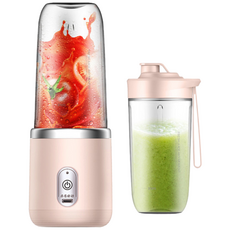 HOMIE 믹서기 2개 용기 휴대용 미니 믹서기 USB 충전식 무선 믹서기, 핑크