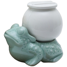 여주산 국산 청자 두꺼비 소금단지 현관 풍수 항아리 친집선, 1세트