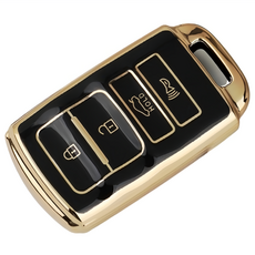 키에티 기아 스마트키 호환 더뉴 쏘렌토 올뉴 K7 스마트 키케이스 4버튼 TPU 키홀더 단품, 블랙 골드라인