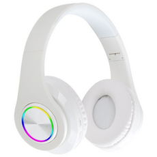 PYHO LED 발광 무선 블루투스 헤드셋 저음 향상 + 접이식 + 고음질 헤드폰, 하얀색