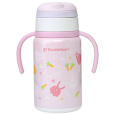 不鏽鋼印花吸管水杯 兔子款, 粉色, 300ml, 1入