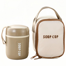 SHUNFA 휴대용 304 스테인리스 보온 죽통 스푼 포함, 1개, 480ml, 다크 브라운