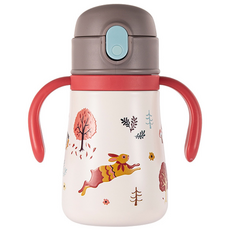 carry bottle 森林印花不鏽鋼保溫吸管杯 350ml, 1入, 紅色