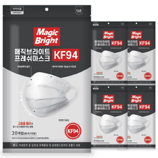 KF94 덴탈형 마스크 대형 국산 귀편한 숨쉬기편한 미세먼지 황사 비말차단 일회용 마스크 100매 매직브라이트, 20개입, 5개, 화이트