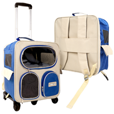 4륜 반려견 캐리어 접이식 고양이 강아지 이동가방 이동장 반려동물 캐리어형 백팩 고양이 강아지 겸용 여행 가방, 1개, 블루