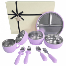 루미베베 아기식판 자기주도 이유식 식판 흡착볼 실리콘 스테인리스 세트, 1세트, 10종, 퍼플