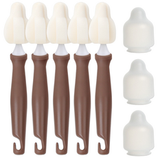 Hibee Mongeuli Mini Brush 嬰兒奶瓶奶嘴清洗刷 5p + 防塵帽 3p 套裝, 1組, Chocolate Brown
