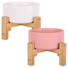 DING DONG PET 寵物摩登大理石紋陶瓷餐具雙層高級型S 2件組, 白色, 粉紅色, 1套