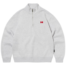 로켓그로스_H 로고 하프 집업 소프트 기모 스웨트 셔츠 라이트 멜란지