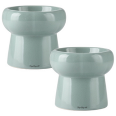 DING DONG PET 寵物陶瓷架高飼料碗, 薄荷, 2個