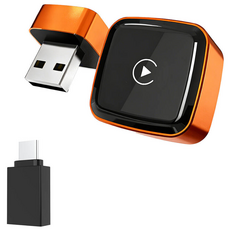 에브리핏 차량용 초슬림 미니 2IN1무선 카플레이 안드로이드 오토 호환 어댑터, 오렌지, CA-29