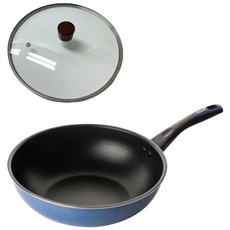 도루코 퓨어라이트 애쉬블루 2종 프라이팬 세트 (궁중팬 28+뚜껑)코팅후라이팬/가성비 웍, 1세트, 궁중팬28cm + 유리뚜껑