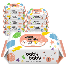 베이비베이비 소프트 엠보 80매X10팩 리필형 아기물티슈, 52g, 80매, 10개