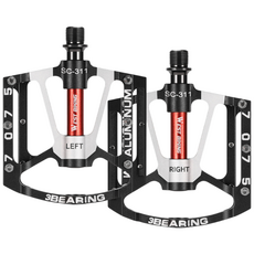 WEST BIKING 3베어링 알루미늄 합금 자전거 페달 미끄럼 방지 초경량 MTB 로드자전거 클릿 평페달 회전 유연, 블랙, 1개