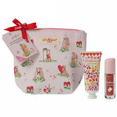 Cath Kidston 玫瑰木色潤唇膏 + 護手霜 + 化妝包套組, 1套