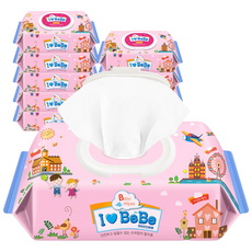 아이러브베베 물티슈 핑크 캡형, 43g, 100개입, 10개