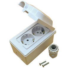 일신 방우 세로 2구 콘센트 조립용 간편 세트(콘센트+PVC노출박스+이도피스+SFPK커넥터), 1개