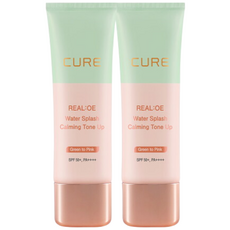 김정문알로에 라센스 로에 큐어 리알로에 워터 스플래쉬 카밍 톤업 선크림 SPF50+ PA++++, 40g, 2개