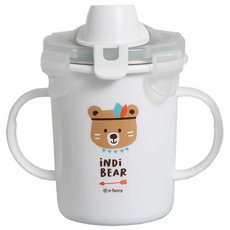 Indibear 印地安熊圖案雙層不鏽鋼保溫吸管杯, 白色, 250ml, 1個