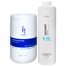 코겐 하이라이트 브리치 파우더 탈색약 500ml + 로레알 산화제 6% 1000ml, 1개