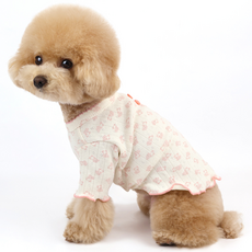Grooming Dog 寵物狗小熊波浪紋家居服T恤, 粉紅色, 1個