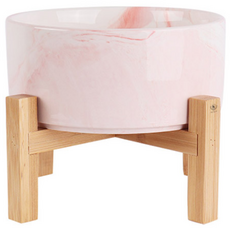 DING DONG PET 寵物時尚大理石紋陶瓷餐碗 雙層標準款 S, 大理石粉, 1個