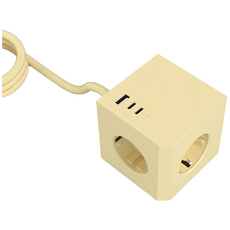 번개표 USB 3구 고용량 큐브 멀티탭 전선형, 1개, 커스타드 옐로우, 1.8m