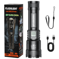 스파코라 충전식 led 후레쉬 초강력 괴물 손전등 랜턴, 1개, 검정(Black)