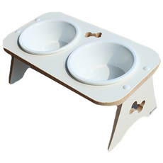 Daon木質寵物原木餐具餐桌 一般 2格, 天然木材, 1個