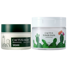 YADAH 仙人掌保濕爽膚棉片+保濕霜組, 1套