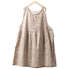 국산 꽃무늬 순 면 100% 예쁜 옆 주머니 포켓 리본 레이어드 에이프런 플로리스트 어린이집 정원 공방 네일 카페 플리츠 빅사이즈 끈 스트랩 편한 라운드넥 옆 트임 원피스 앞치마, No1 베이지, 1개