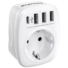 LENCENT USB 고속충전 전세계 여행용 해외 영국 규격(Type G) 플러그 어댑터 4포트 (3 USB A + 1 USB C) 한국 영국 싱가포르 말레이시아 변환 화이트, 1개