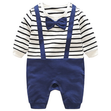 모모쨩 아기 스트라이프 멜빵 우주복 봄가을용