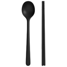 트루쿡 실리콘 안전한 다용도 수저세트, 1세트, 숟가락+젓가락, 블랙