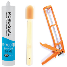 GS Moa Bichosil矽膠填縫劑 玻璃用 透明+竹子刮刀+矽膠槍 橘色組, 1組