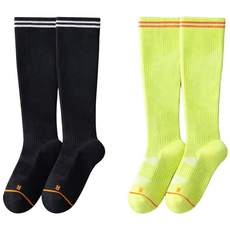 에브리봄 여성 러닝 스포츠 쿠션 압박 니삭스 열배출 땀흡수 강화, 검정+형광, 2개