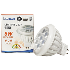 룩스램 LED 할로겐 MR16 220V 10.5W 안정기 내장형 GU5.3 매입등 다운라이트, 전구색, 1개