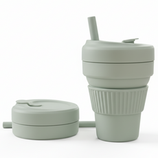 퓨어미즈키 접이식 실리콘 텀블러 그란데 빨대 포함, 1개, 470ml, 세이지