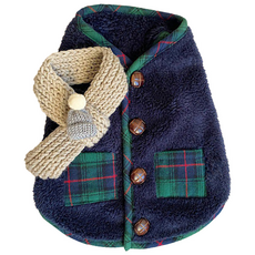 겨울 강아지옷 귀여운 강아지 겨울옷 소형견 및 중형견용 코튼 코트 스카프 포함, 1개, 네이비