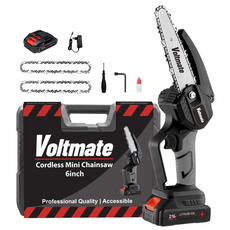 VoltMate 독일 21V 고성능 6인치 전기 체인톱 리튬 충전톱 다기능 무선 전기톱 2000mAh, 1세트