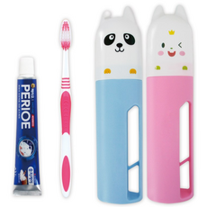 동물 판다 토끼 캐릭터 손잡이 케이스 여행용 세트 엘지 페리오 치약50g 미세모 칫솔 양치세트