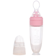 M&W 아기이유식 짜요스푼 실리콘 스푼젖병 육아템, 1개, 핑크(PINK), 90ml