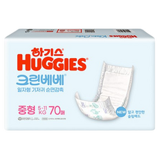 하기스 크린베베 순면감촉 일자형 기저귀 아동공용 대형 4단계(10~14 kg), 중형(M), 70매