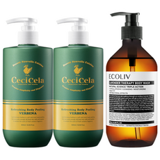 CeciCela 檸檬馬鞭草身體去角質凝膠 500ml 2瓶+ ECOLIV薰衣草沐浴露 500ml, 1套